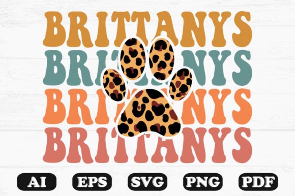 Brittany Dog Leopard Paw Retro Wavy Svg