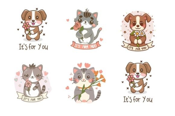 Cute Dog and Cat Take a Bunch of Flowers