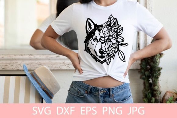 Cute Husky Dog with Flowers Animal Pet