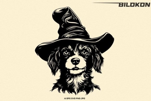 Halloween Dog in a Witch Hat Vector SVG
