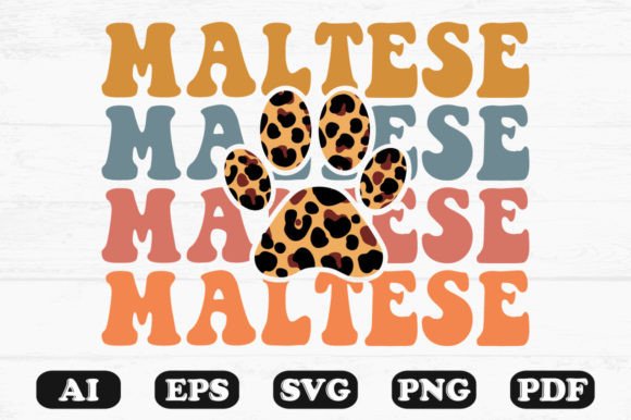 Maltese Dog Leopard Paw Retro Wavy Svg