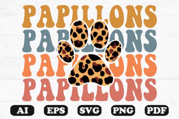 Papillon Dog Leopard Paw Retro Wavy Svg