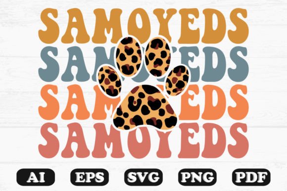 Samoyeds Dog Leopard Paw Retro Wavy Svg