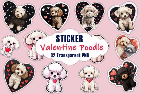 Valentine Poodle Dog Stickers PNG